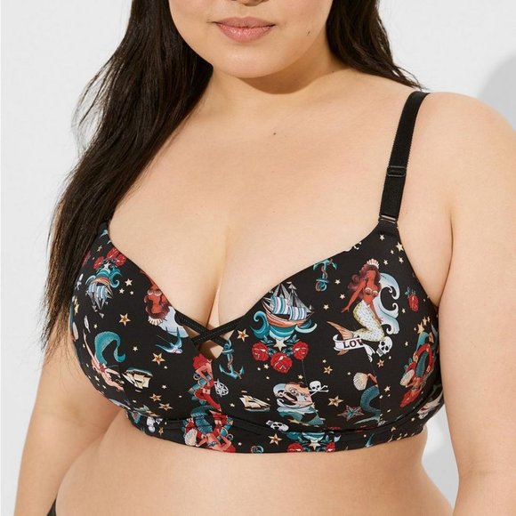❤️NWT VINTAGE TORRID BRA MERMAID TATTOO SKULL WIRELESS PUSH-UP - BACK SMOOTHING - Picture 9 of 11